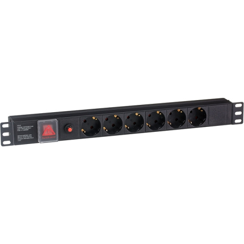 Блок розеток ExeGate ServerPro PDU-19H605 Al-6S-C14-SW-O (EX280830RUS) 19", 1U, Алюминий, 6 Schuko, С14, выкл. с подсветкой, защита от перегрузки