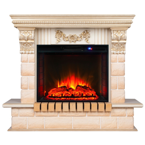 Электрокамин RealFlame Gracia 24/25,5 WT белый дуб с золотой патиной с очагом Sparta 25,5 LED