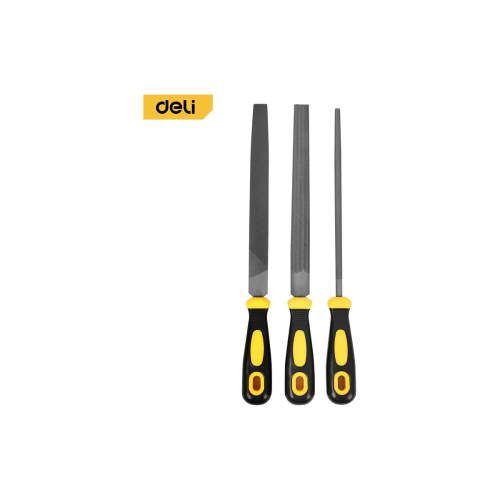 Набор напильников Deli DL352083 3шт инструментальная сталь T12, обрезиненная пластиковая рукоятка