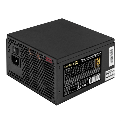 Блок питания Exegate 80 Plus Gold 1000VSP FC EX297234RUS 1000W(ATX3.0, APFC, КПД 90пр (80 Plus Gold), 120mm fan, 24pin, 2x(4+4)pin