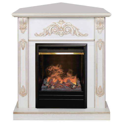 Электрокамин RealFlame Anita Corner WT дуб белый с золотой патиной с очагом 3D Olympic
