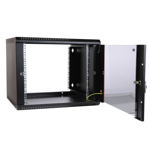 Шкаф телекоммуникационный ЦМО (ШРН-Э-9.500-9005) разборный 9U (600х520) дверь стекло, цвет черный