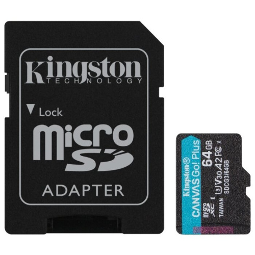 Карта памяти Kingston SDCG3/64GB microSDXC Canvas Go Plus с адаптером