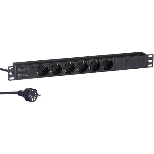 Блок розеток ExeGate ServerPro PDU-19H602 Al-6S-EU2CU (EX280827RUS) 19", 1U, Алюминий, 6 Schuko, кабель с евровилкой VDE-250V-16A-3*1.5mm2, медь