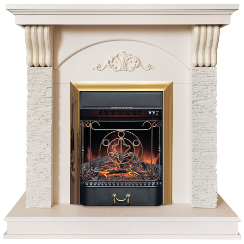 Электрокамин RealFlame Corfino WT айвори с очагом Majestic Lux Brass