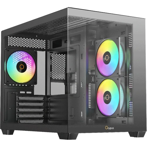 Корпус Ocypus Gamma C54 BK ARGB (Gamma-C54-BKD300XX-GL), без БП, Midi-Tower, TG, 3x120mm 1xUSB-A 3.0 + 2xUSB 2.0, mATX, mITX Black
