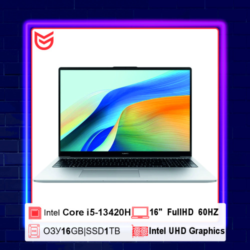 HUAWEI MateBook D16 MCLG-X (53014MUA) 16"FHD IPS/i5-13420H 8c/16GB/1TB SSD/Intel UHD/DOS (металл) Mystic Silver