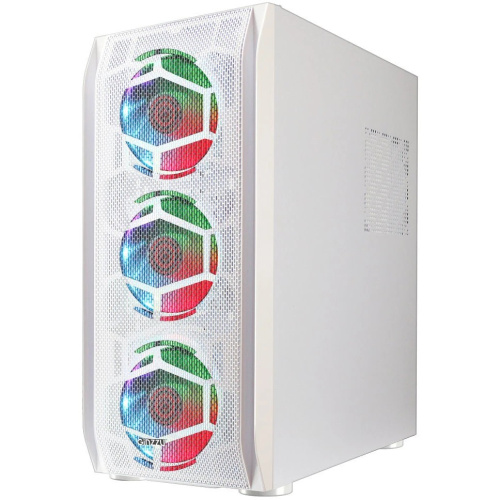 Корпус Ginzzu GL 390 боковая дверца закаленное стекло на петлях на магнитах, controller CRC10, 4* 12R6W Fan 12см RGB белый