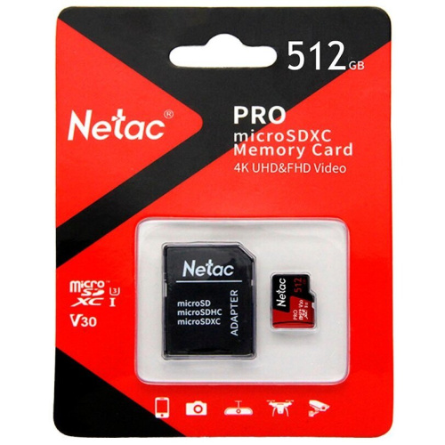 Карта памяти Netac P500 Extreme Pro MicroSDXC 512GB NT02P500PRO-512G-S V30/A1/C10 up to 100MB/s