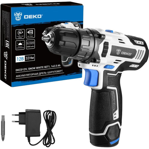 Дрель-шуруповерт аккумуляторная DEKO DKCD12V (083-1106) Snow White 1х2.0 Ач SET1
