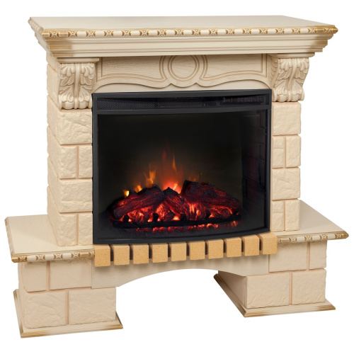 Электрокамин RealFlame Bolero WT белый дуб с золотой патиной с очагом Evrika 25,5 LED