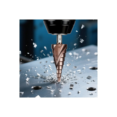 Сверло ступенчатое по металлу Deli DH-JTZ020-E3 4-20мм, HSS M35, спиральная канавка, шестигранный хвостовик