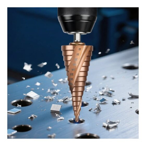 Сверло ступенчатое по металлу Deli DH-JTZ032-E3 4-32мм, HSS M35, спиральная канавка, шестигранный хвостовик