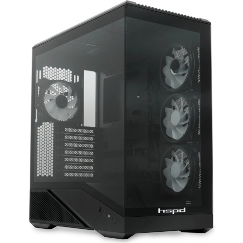 Корпус HSPD F711 (F711-TGBK- ARGB), без БП, Panoramic Full Tower, Black, TG, 0.7 SPCC, 4x120mm ATX, mITX 190/420/280mm 2x2.5", 7xPCI 1xUS
