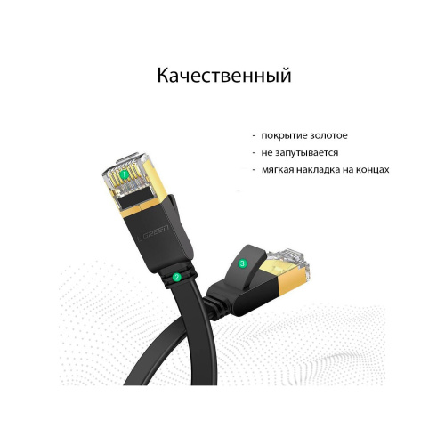 Кабель сетевой UGREEN NW106 (11266) Cat 7 U/FTP Lan Cable Flat Design 15m Black