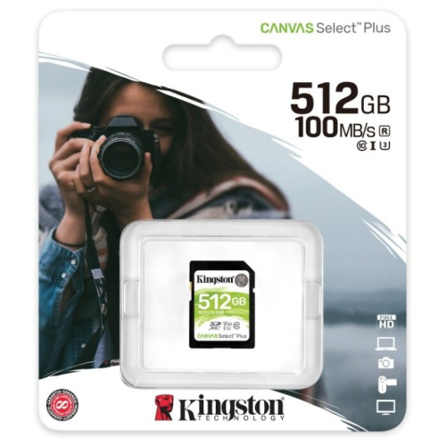 Карта памяти Kingston SDHC 512Gb Class10, Canvas Select 100R CL10 UHS-I