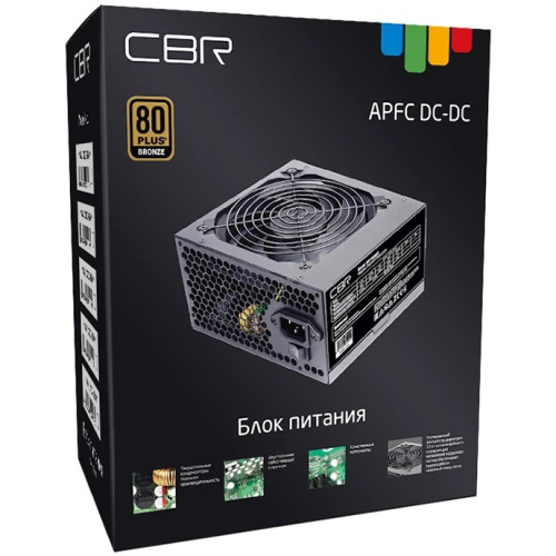 Блок питания CBR 400W (PSU-ATX400-12GM) ATX, 80+ Bronze, DC-DC, APFC, 0.6mm, 20+4pin, 12cm fan, 1.5м кабель питания, черный